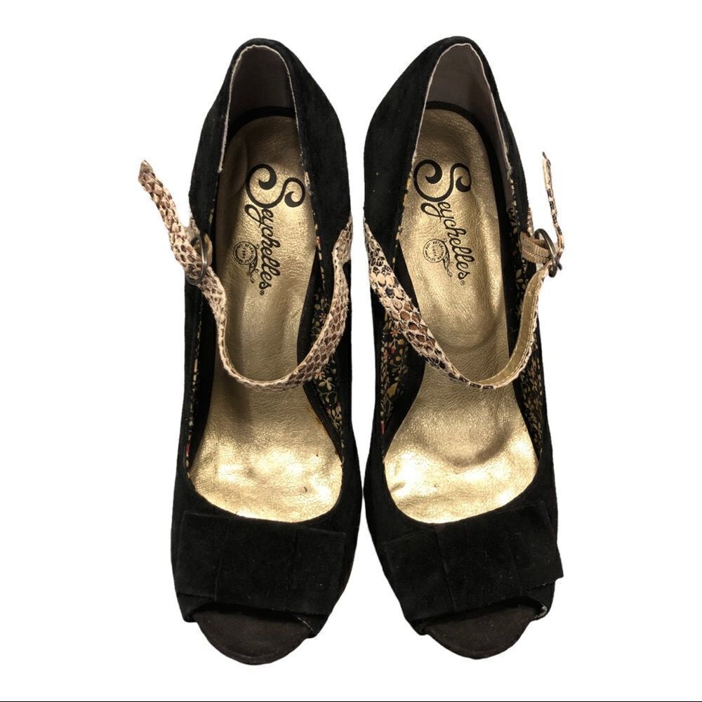 SEYCHELLES BLACK SUEDE & Snakeskin Heels 8 - Picture 4 of 7
